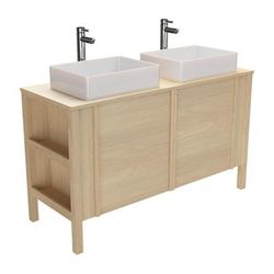 Meuble double vasque 130cm chêne portes lisses + vasque