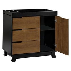 Babyletto Hudson 3-Drawer Changer Dresser, KD w/Removable Changing Tray - Black / Natural Walnut