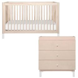 Babyletto Gelato 4-in-1 Convertible Crib + 3-Drawer Changer Dresser Bundle - Washed Natural / White
