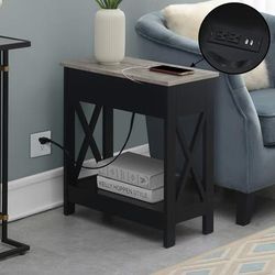 Oxford Flip Top End Table with Charging Station and Shelf - Convenience Concepts 303260C1BL