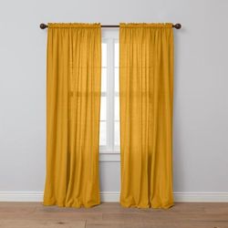 Wide Width Poly Cotton Canvas Rod-Pocket Panel by BrylaneHome in Ochre (Size 48" W 72" L) Window Curtain Drape