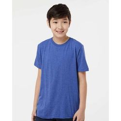 Tultex 0235TC Youth Fine Jersey T-Shirt in Heather Royal Blue size Large | Cotton 235