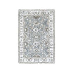 Shahbanu Rugs Oxford Gray, Hand Knotted, Karajeh Design with Geometric Medallion, Extra Soft Wool, Oriental Rug (4'1" x 6'0")