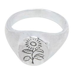 Icon of Summer,'Polished Sterling Silver Signet Ring with Sunflower Symbol'