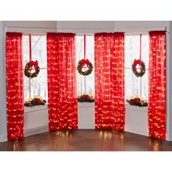 Wide Width Pre-Lit Rod-Pocket Curtain Panel by BrylaneHome in Burgundy (Size 54" W 84" L)