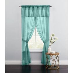 Wide Width BH Studio Sheer Voile 5-Pc. One-Rod Curtain Set by BH Studio in Seaglass (Size 60" W 84" L) Window Curtain