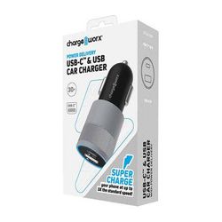 ChargeWorx Dual USB Type-C & USB Type-A 30W PD Car Charger CHA-CX3091BK