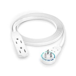 Maximm Cable Original Style 360° Rotating Flat Plug Extension Cord (6', White) ADW-360-3306-W