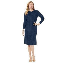 Plus Size Women's Cable Sweater Dress by Jessica London in Navy (Size 12)