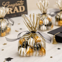 Small Clear and Gold Striped Gusset Bags - Great for Dinner Party Place Setting Gift Bags Bag Size: 3 1/2" x 2" x 7 1/2" 100 Bags