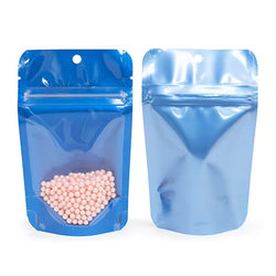 XS Food Safe Resealable Pouch Bags - Clear Front with Blue Metallic Back - Holds 1 oz. Size: 3 1/8" x 2" x 5 1/8" 100 Bags Pouches