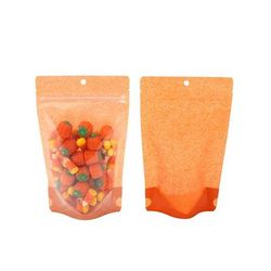 Medium Orange Rice Paper Stand Up Zip Gusset Pouch Bags w/ Clear Front - 4 ounces Size: 5 1/8" x 3 1/8" x 8 1/8" 100 Bags Pouches