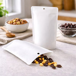White Kraft Eco Stand Up Pouch without Zipper 5 1/8" x 3 1/8" x 8 1/8" 100 pack