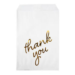 White Paper Gold Thank You Treat Bags 100 Pack 5" x 8"