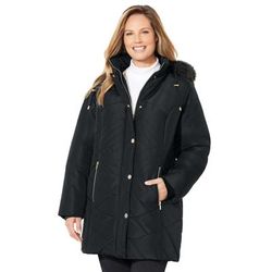 Plus Size Women's Faux Fur Hood Puffer Coat by Catherines in Black (Size 6X)