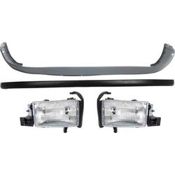 1999 Dodge Ram 1500 4-Piece Kit Driver and Passenger Side Headlights with Bumper Covers, with Bulbs, Halogen