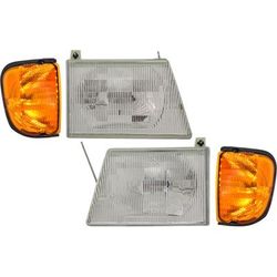 2003 Ford E-150 4-Piece Kit Driver and Passenger Side Headlights with Corner Lights, with Bulbs, Halogen