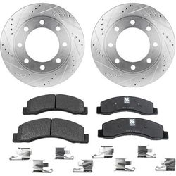 2002 Ford F-350 Super Duty SureStop Front Brake Disc and Pad Kit, Cross-drilled and Slotted, 8 Lugs, Semi-Metallic, Four Wheel Drive