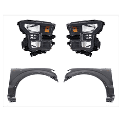 2016 Ford F-150 3-Piece Kit Driver and Passenger Side Headlights with Fenders, without Bulb, Halogen, For Models Without Special Edition Package