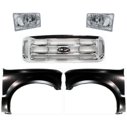 2004 Ford F-450 Super Duty 5-Piece Kit Grille Assembly, Chrome Shell and Insert, Grille, includes Fenders and Headlights
