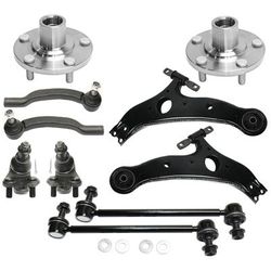 2007 Toyota Sienna 10-Piece Kit Front, Driver and Passenger Side Control Arm, All Wheel Drive/Front Wheel Drive, For Models With Standard Design, includes Ball Joints, Sway Bar Links, Tie Rod Ends, and Wheel Hubs