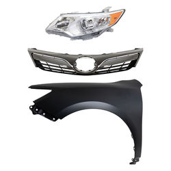 2014 Toyota Camry 3-Piece Kit Driver Side Headlight with Fender and Grille, with Bulb, Halogen, For Models Without Signal Light Hole, CAPA Certified