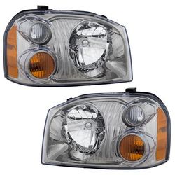 2002 Nissan Frontier Driver and Passenger Side Headlights, with Bulbs, Halogen