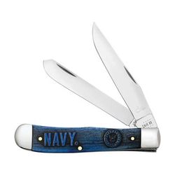 Case U.S. Navy Trapper Gift Set 4.13in Closed Mirror Clip/Spey Blades Blue Color Wash Natural Bone Handle 17726