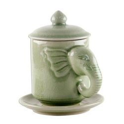 Chiang Mai Elephant,'Celadon Ceramic Elephant Cup and Saucer from Thailand'