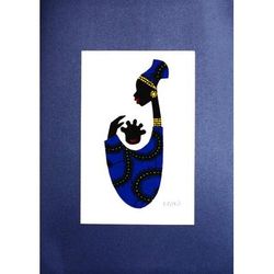 Baby Kaa Fo II,'Signed Mixed Media Painting of an African Mother in Blue'