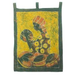 Batik wall hanging, 'Pot Lady'