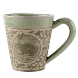 Thai Zodiac Rabbit,'Celadon Glazed Ceramic Mug with Rabbit from Thailand'