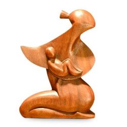 A Mother's Love,'Handcrafted Mother and Child Wood Sculpture'