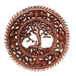 Tree of Serenity,'Hand Carved Tree Motif Wall Relief Panel from Bali'