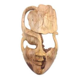 One with Nature,'Nature-Themed Hibiscus Wood Mask from Indonesia'