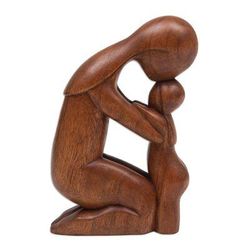 Lucky Daughter,'Hand Carved Mother and Child Wood Statuette'