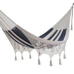 'Riviera Romance' (double) - Blue and Natural Double Rope Style Cotton Hammock Mexic