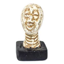 Jolly Head,'Handcrafted Beige Ceramic Head Sculpture from Ghana'