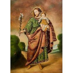 Saint Joseph and the Child,'Colonial Religious Christian Art of Saint Joseph and Jesus'