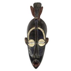 Striking Bird,'Bird-Themed African Wood Mask in Black from Ghana'