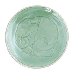 Sleeping Elephant,'Elephant Motif Handcrafted Thai Celadon Ceramic Dinner Plate'
