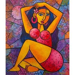 Ni Wayan Kashi,'Signed Acrylic Painting on Canvas'