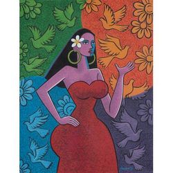 Women Want to Be at Peace,'Signed Unstretched Expressionist and Cubist Acrylic Painting'