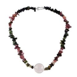 Natural Rose,'Thai Rose Quartz and Tourmaline Beaded Pendant Necklace'