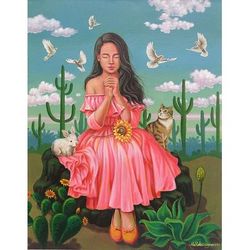 Pray for Peace,'Peace Painting of Girl in the Desert from Bali Indonesia'