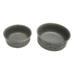Clouds over Tabanan,'Set of 2 Grey Floral Ceramic Bowls Handcrafted in Bali'