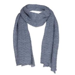 Steel Blue Gossamer,'100% Baby Alpaca Wrap Scarf in Steel Blue from Peru'
