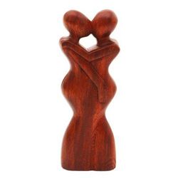 'Anniversary Embrace' - Original Wood Sculpture Hand Carved in Indonesia