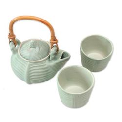 Banana Frog,'Leaf and Tree Ceramic Tea Set from Indonesia (Set for 2)'