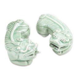 Pi Xiu,'Cultural Celadon Ceramic Pi Xiu Sculptures (Pair)'